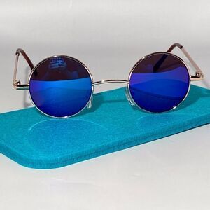 1078 John Lennon Round Blue Mirrored Sunglasses Metal Frames New